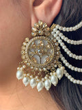 Ishhaara Stone Pearl Earrings With Sahara Earchain