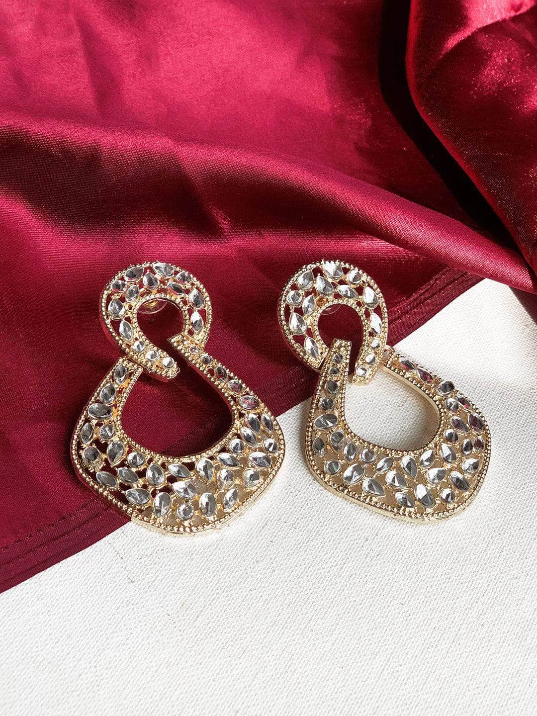 Ishhaara Stone Studded Dangle Drop Earrings