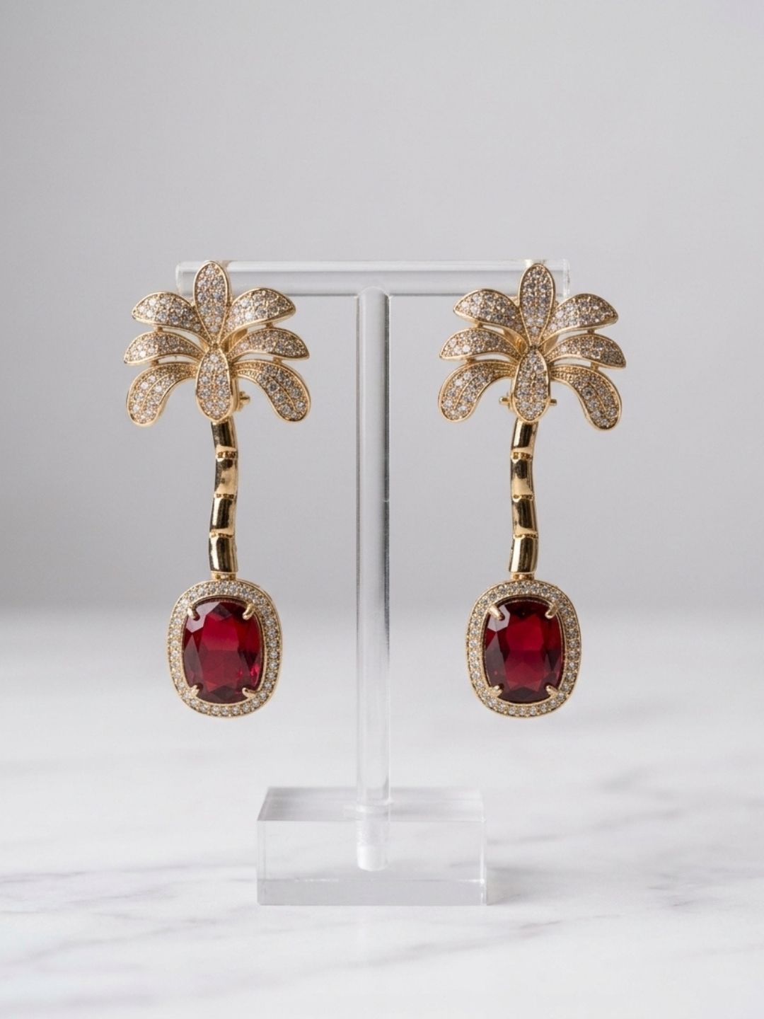 Ishhaara Stone Studded Tree Shaped Earrings