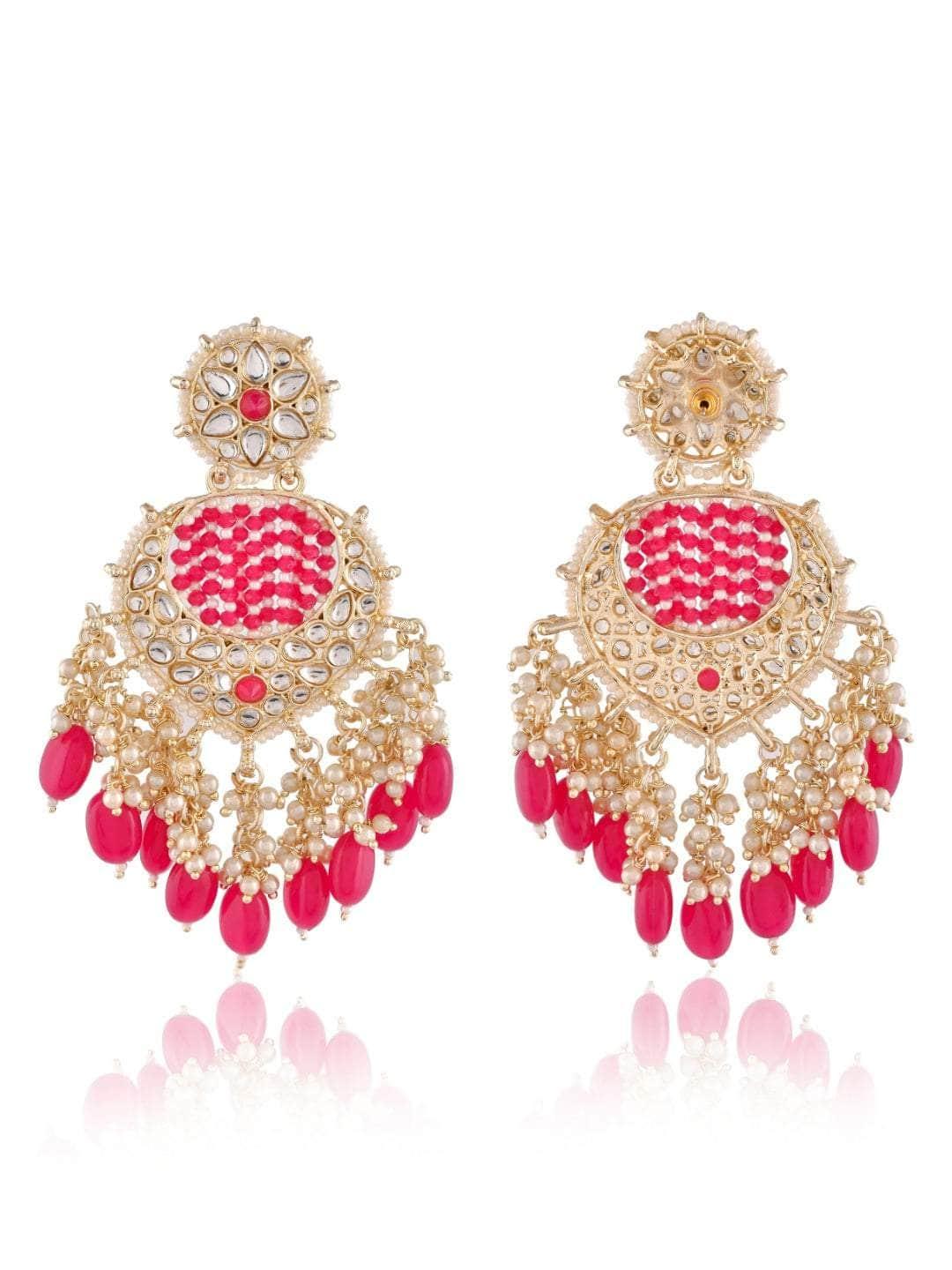 Ishhaara Striking Pink Chandbali Kundan Pearl Earrings