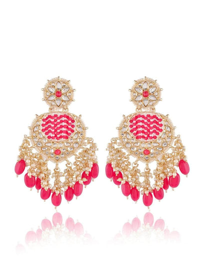 Ishhaara Striking Pink Chandbali Kundan Pearl Earrings