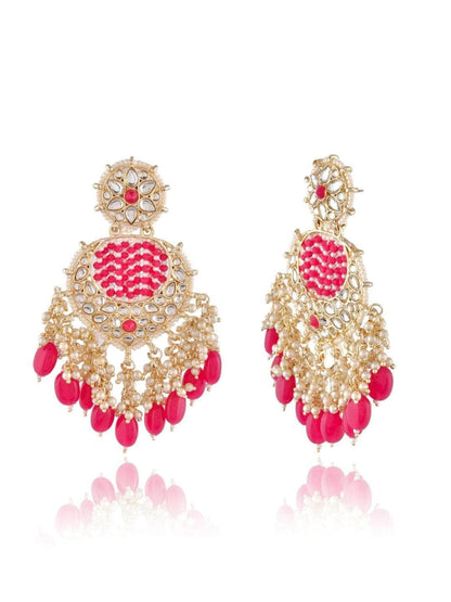Ishhaara Striking Pink Chandbali Kundan Pearl Earrings