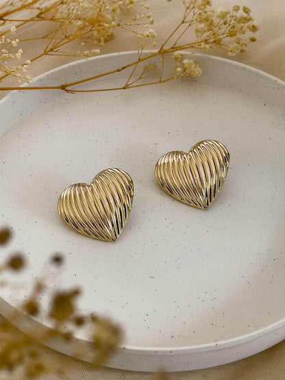 Ishhaara Striped Heart Shaped Stud Earrings