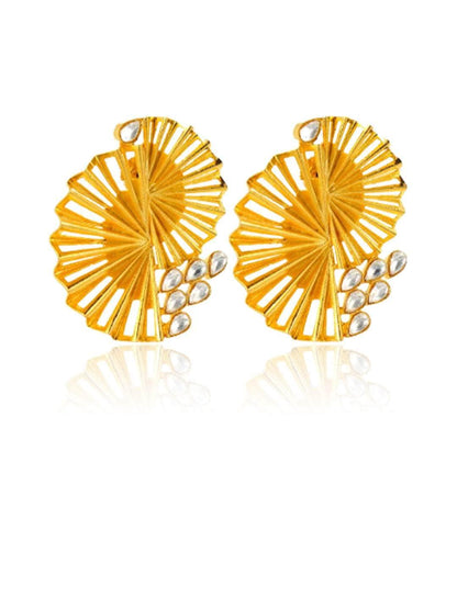 Ishhaara Stripped Offset Disc Gold Stud Earrings