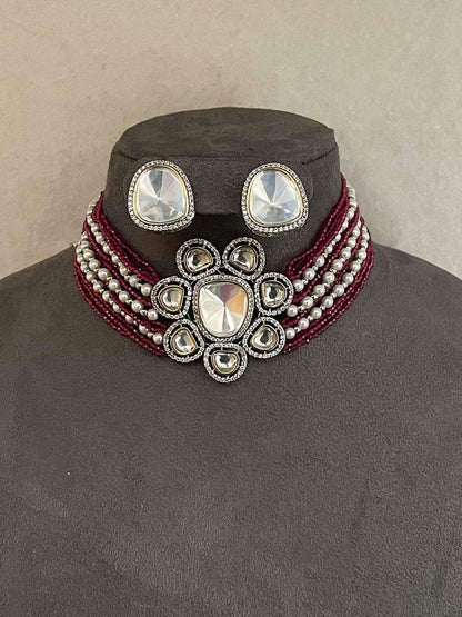 Ishhaara Stunning Maroon Pearl Choker Set