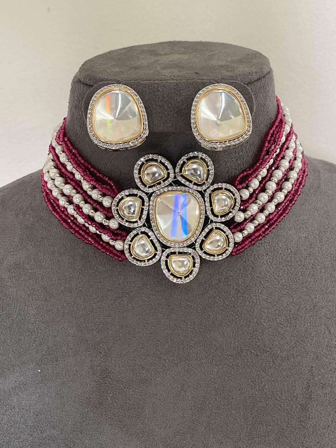Ishhaara Stunning Maroon Pearl Choker Set