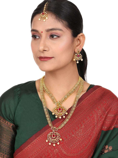 Ishhaara Stylish Ad Necklace Set With Drop Earrings