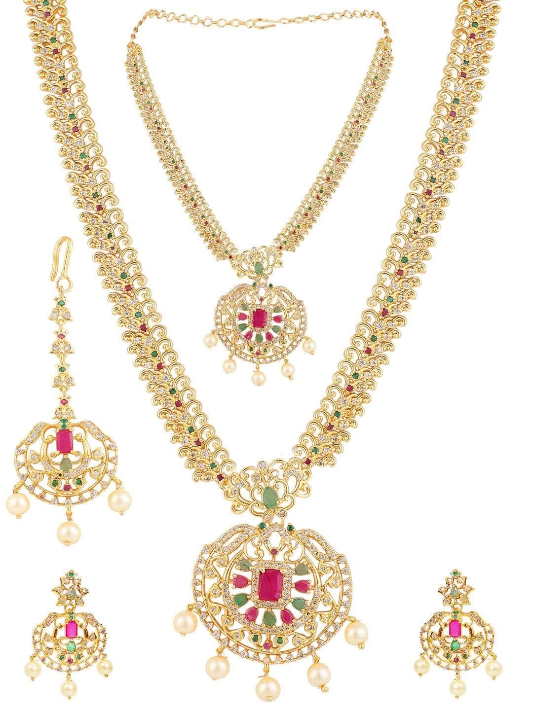 Ishhaara Stylish Ad Necklace Set With Drop Earrings