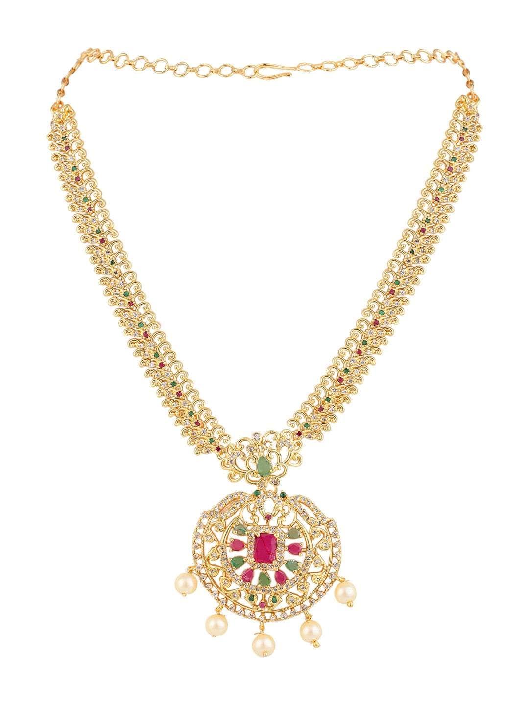 Ishhaara Stylish Ad Necklace Set With Drop Earrings