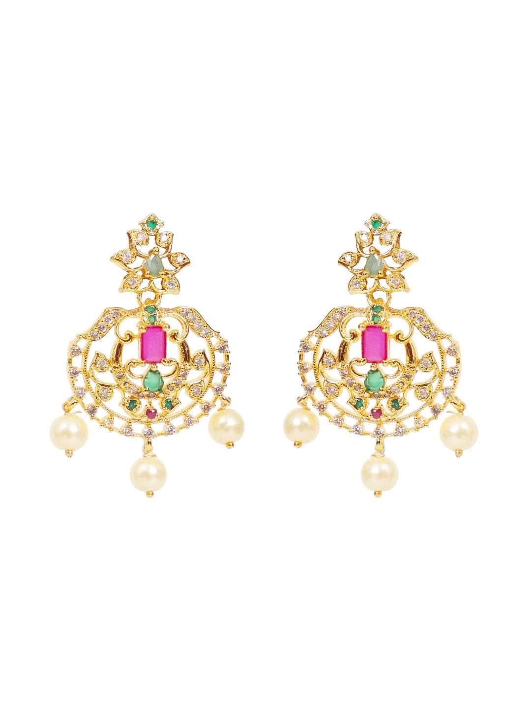 Ishhaara Stylish Ad Necklace Set With Drop Earrings