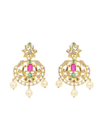 Ishhaara Stylish Ad Necklace Set With Drop Earrings