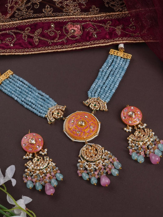 Ishhaara Stylish Kundan And Beads Long Necklace Set