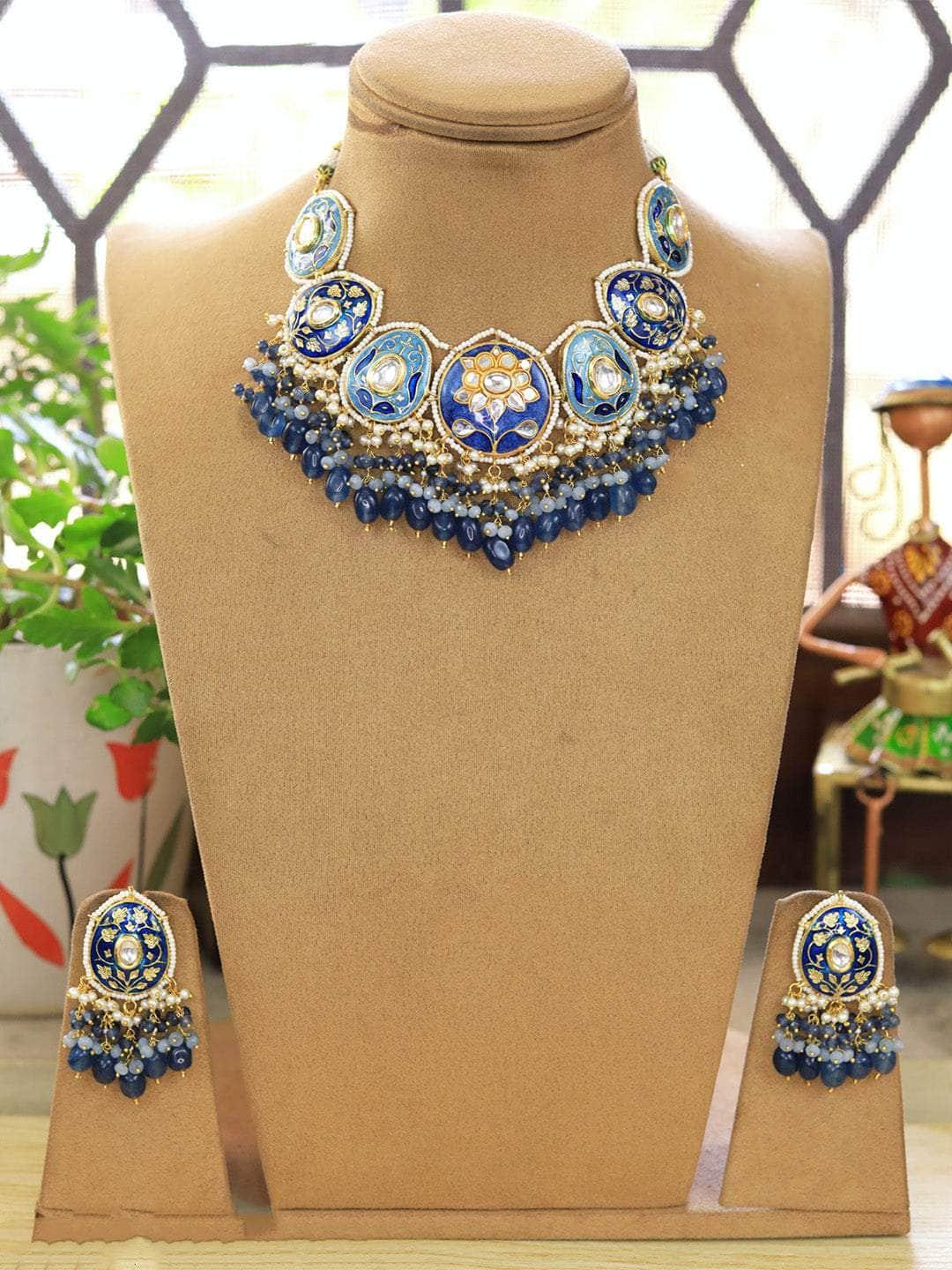 Ishhaara Stylish Kundan Meena Choker Necklace Set