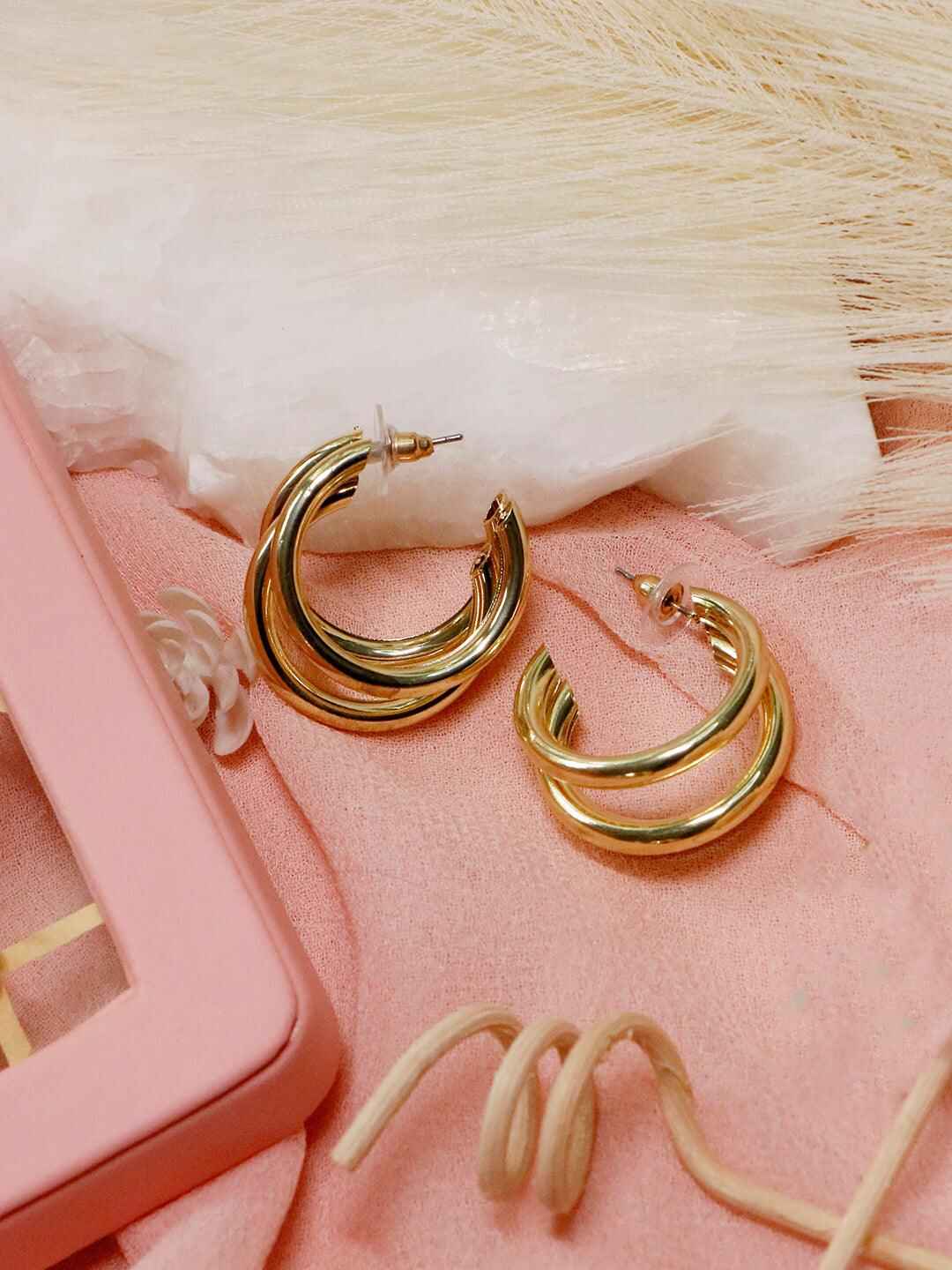 Ishhaara Taapsee Pannu Gold Triple Hoop Earrings
