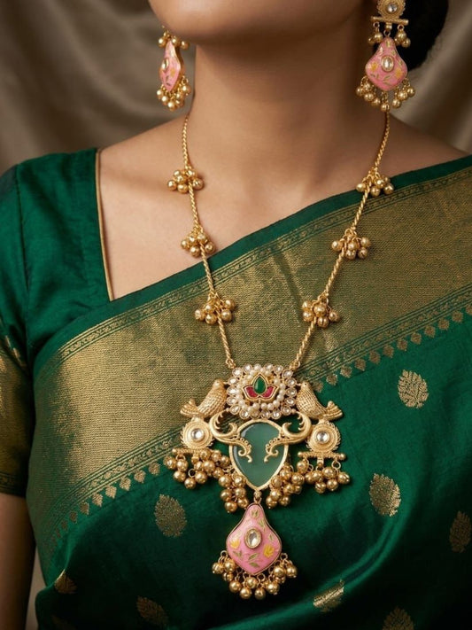 Ishhaara Tanjore Long Fusion Kashmiri Necklace Set