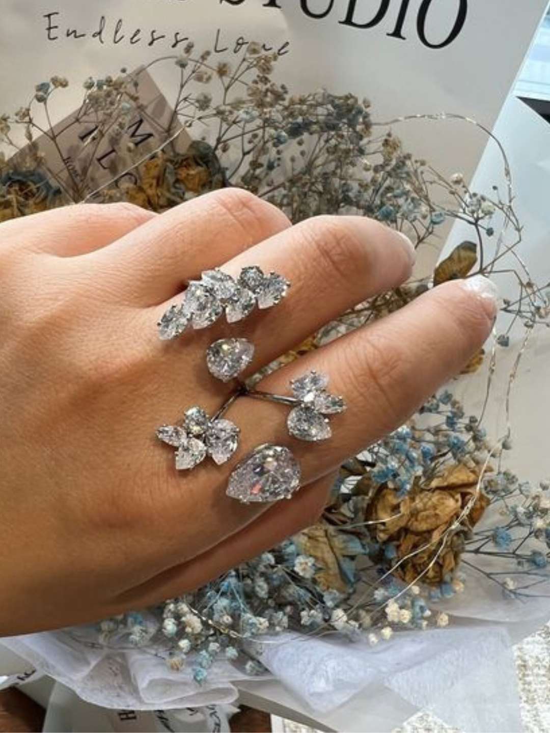 Ishhaara Teardrop Shaped Double Finger Cocktail Ring