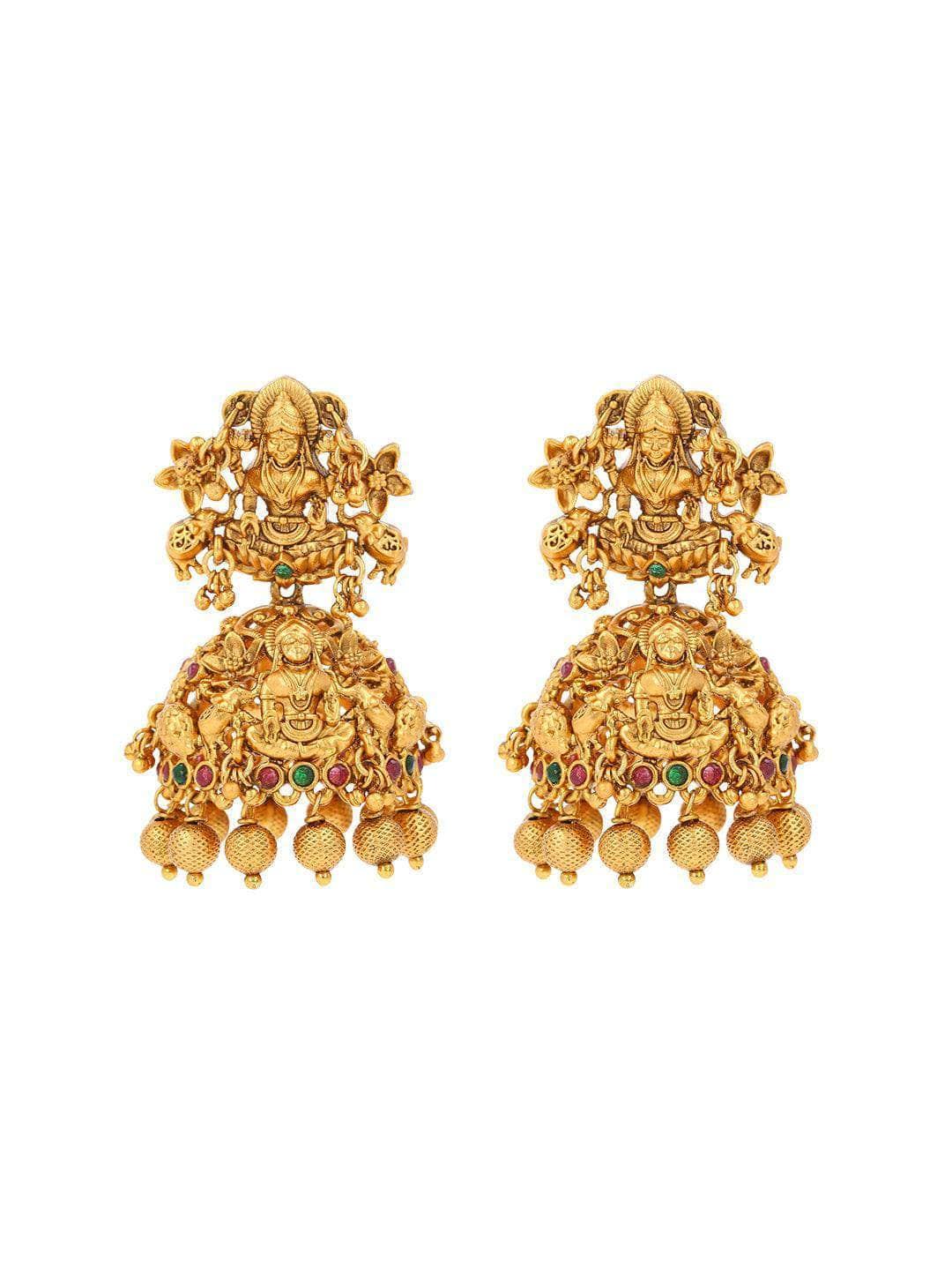 Ishhaara Temple Lakshmi Gold Bead Jhumkas
