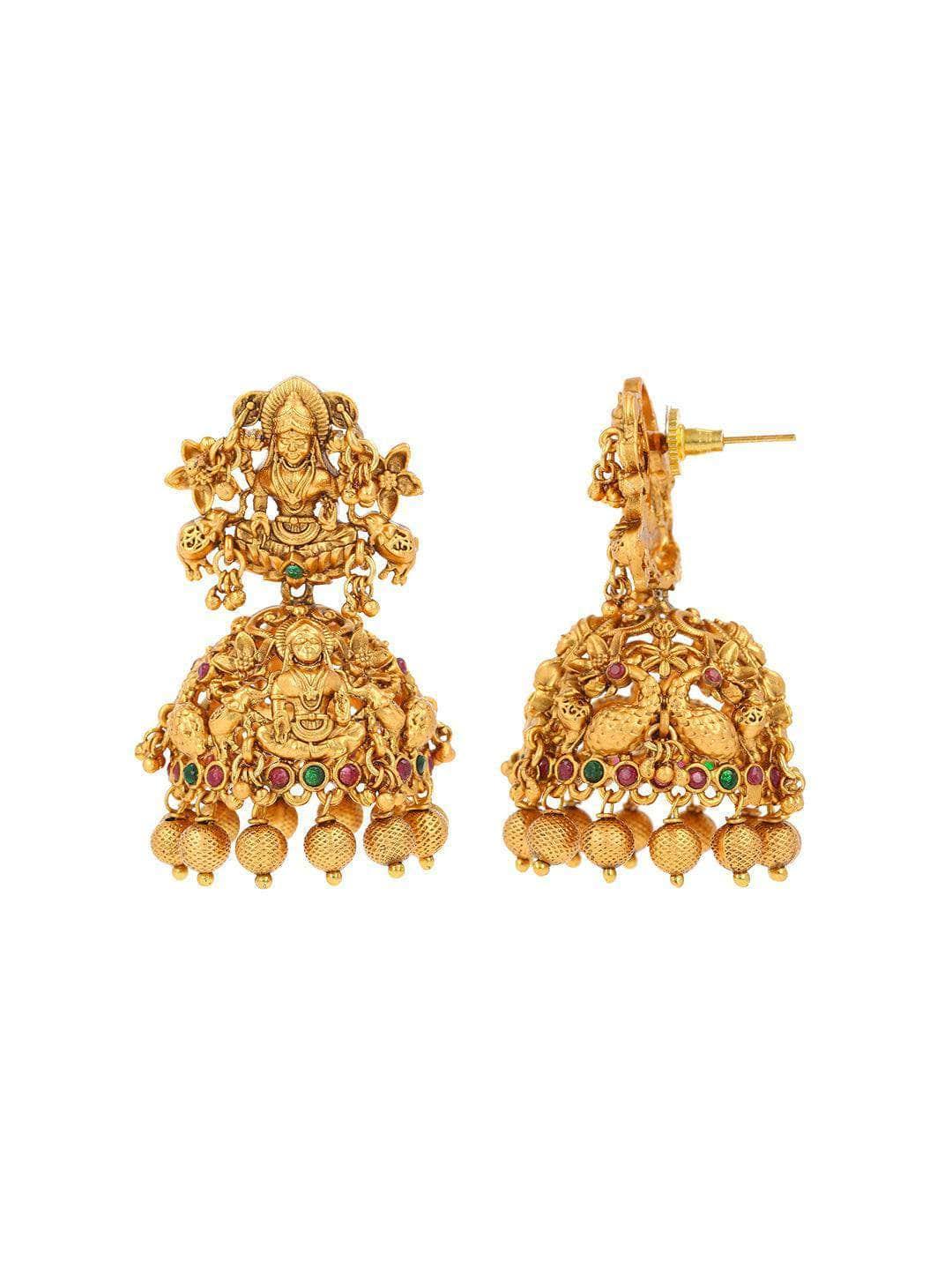 Ishhaara Temple Lakshmi Gold Bead Jhumkas