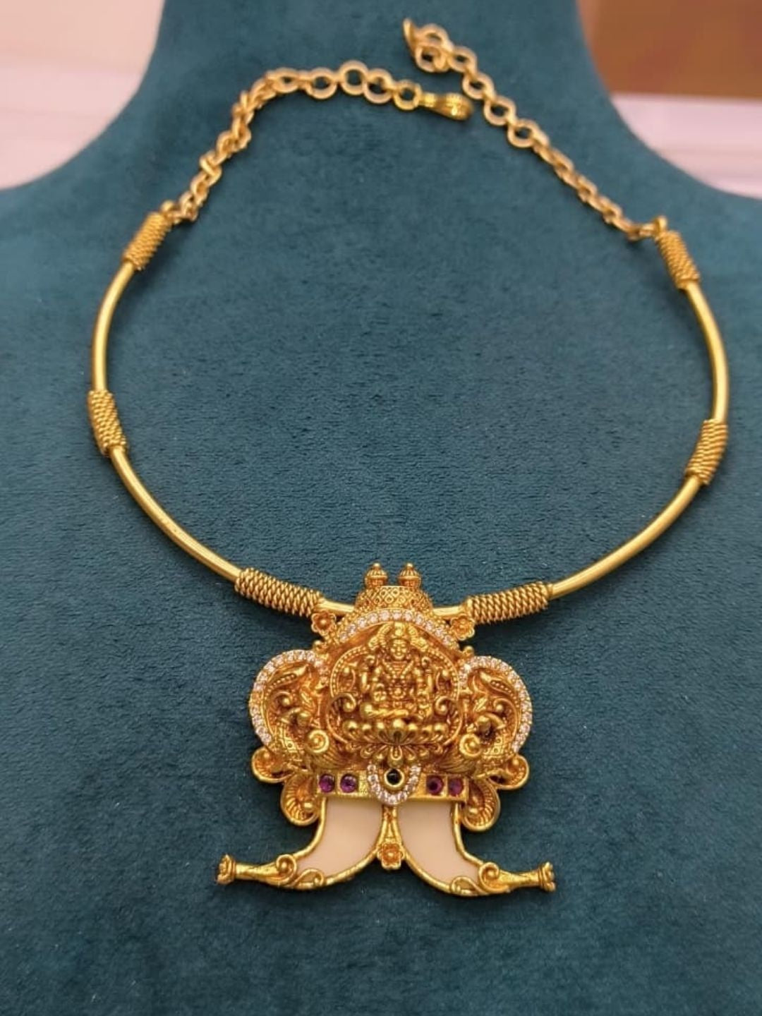 Ishhaara Temple Lakshmi Pendant Necklace Set - handcrafted Indian jewellery
