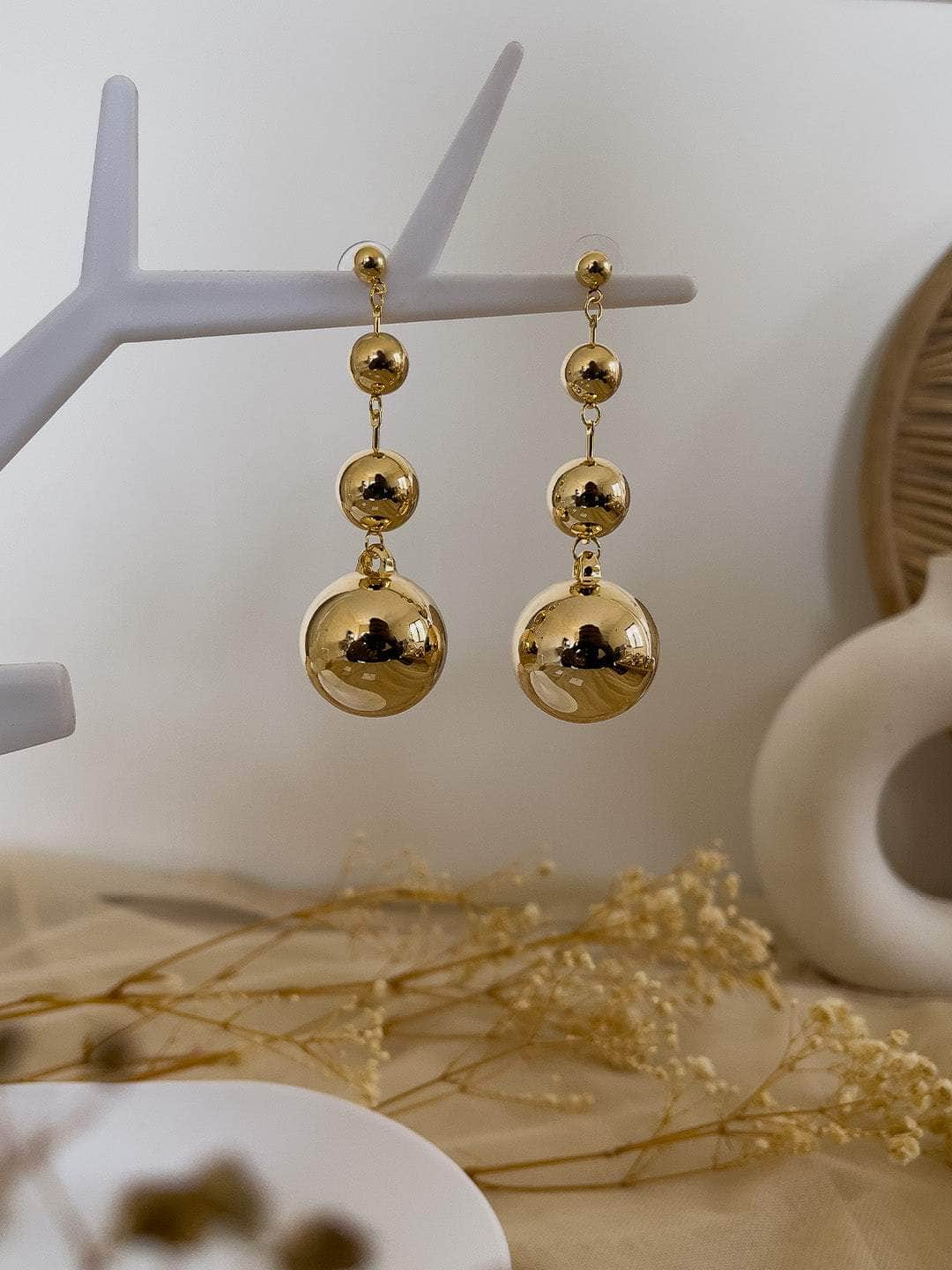 Ishhaara Gold Textured Ball Drop Earrings