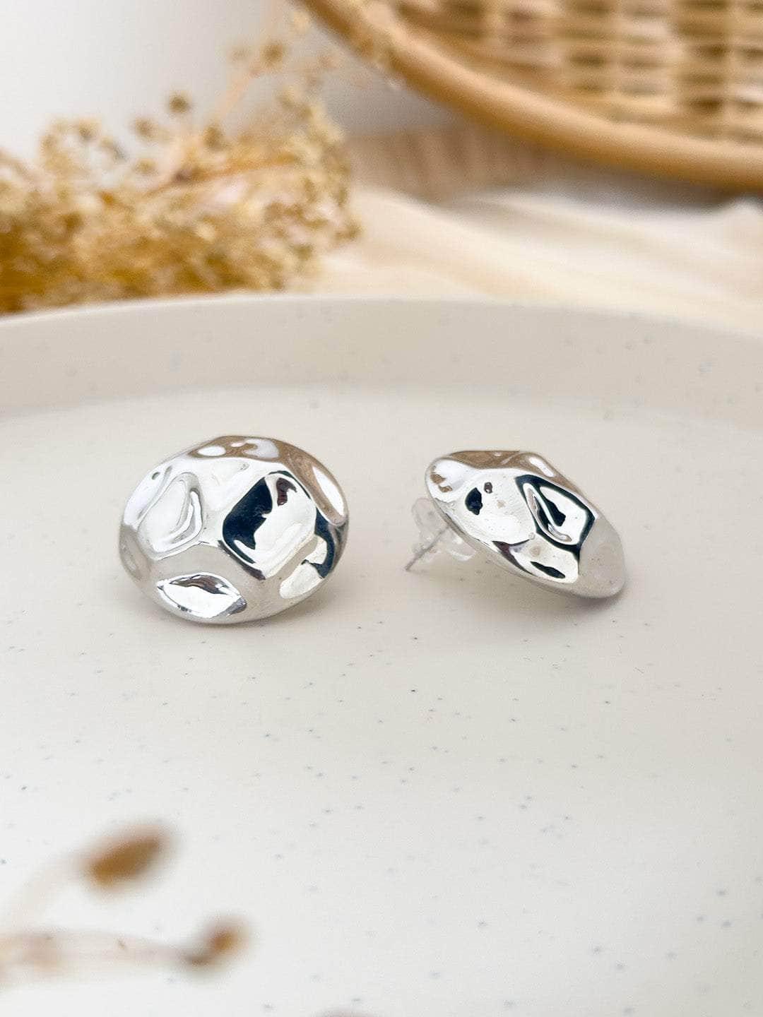 Ishhaara Textured Metal Decor Stud Earrings