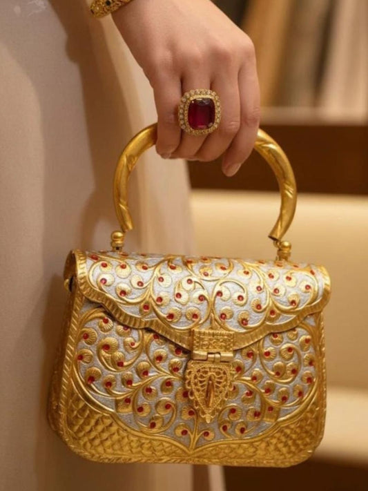 Ishhaara Textured Suede Structured Handheld Bag