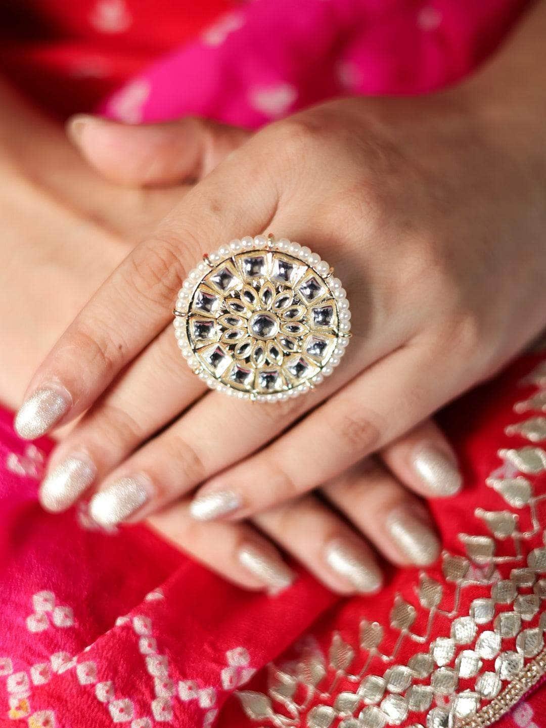 Buy Gold Plated Handcrafted Brass Kundan Ring | BJRG0012/INJ2 | The loom