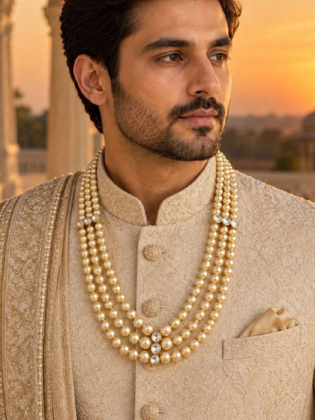 Ishhaara Three Layer Moti Groom Necklace