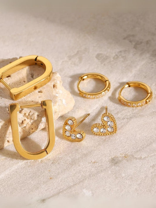 Ishhaara Three Pairs Of Stainless Steel Hoop Earrings