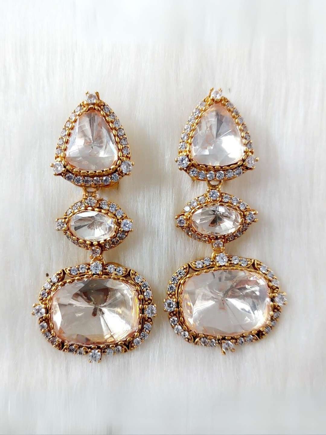 Ishhaara Three Tier Moissanite Polki Earrings