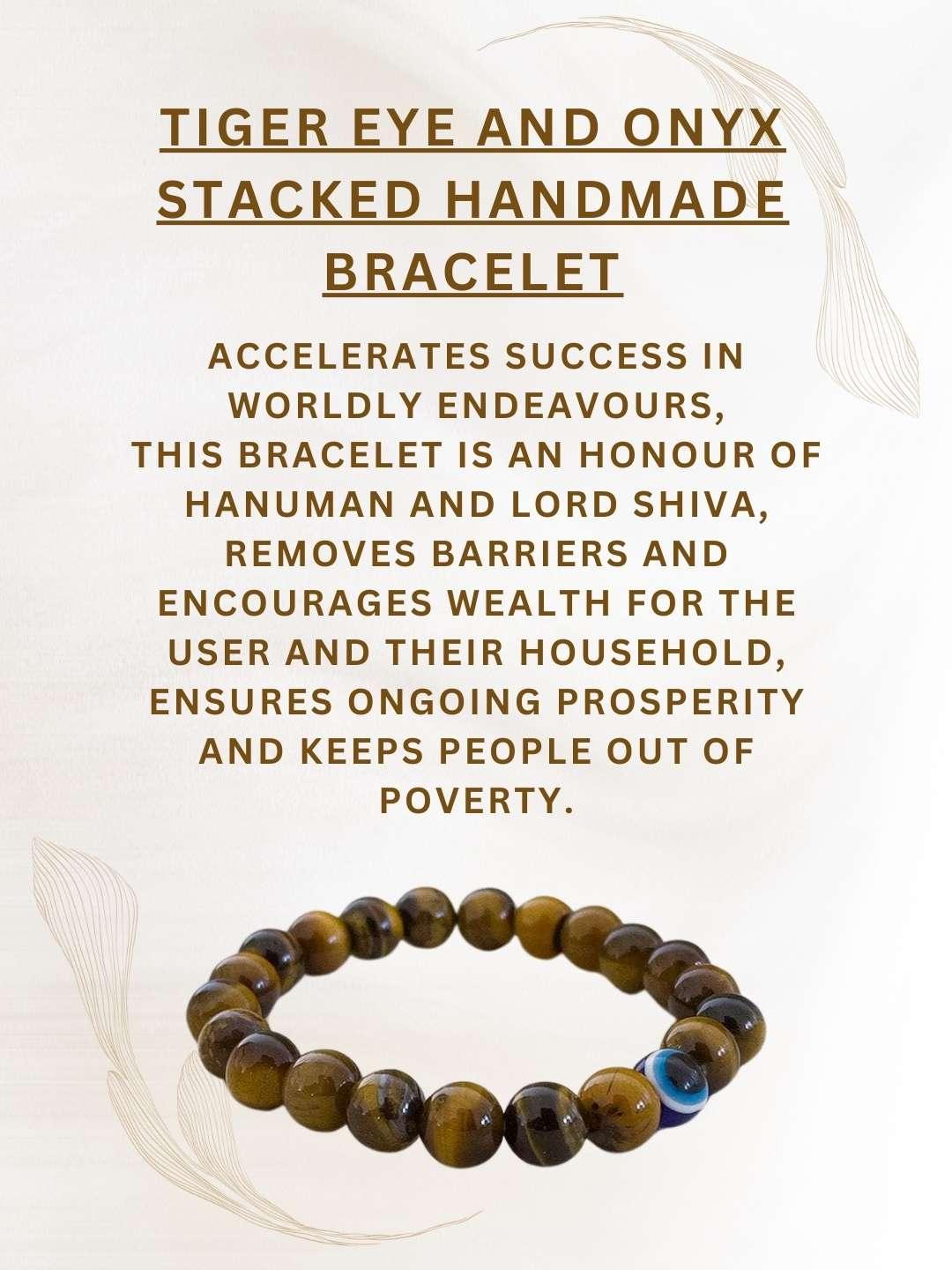 Ishhaara Tiger Eye And Onyx Stacked Handmade Bracelet