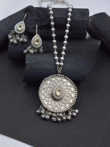 Ishhaara Tilak Shaped Kundan Studded Oxidised Long Necklace