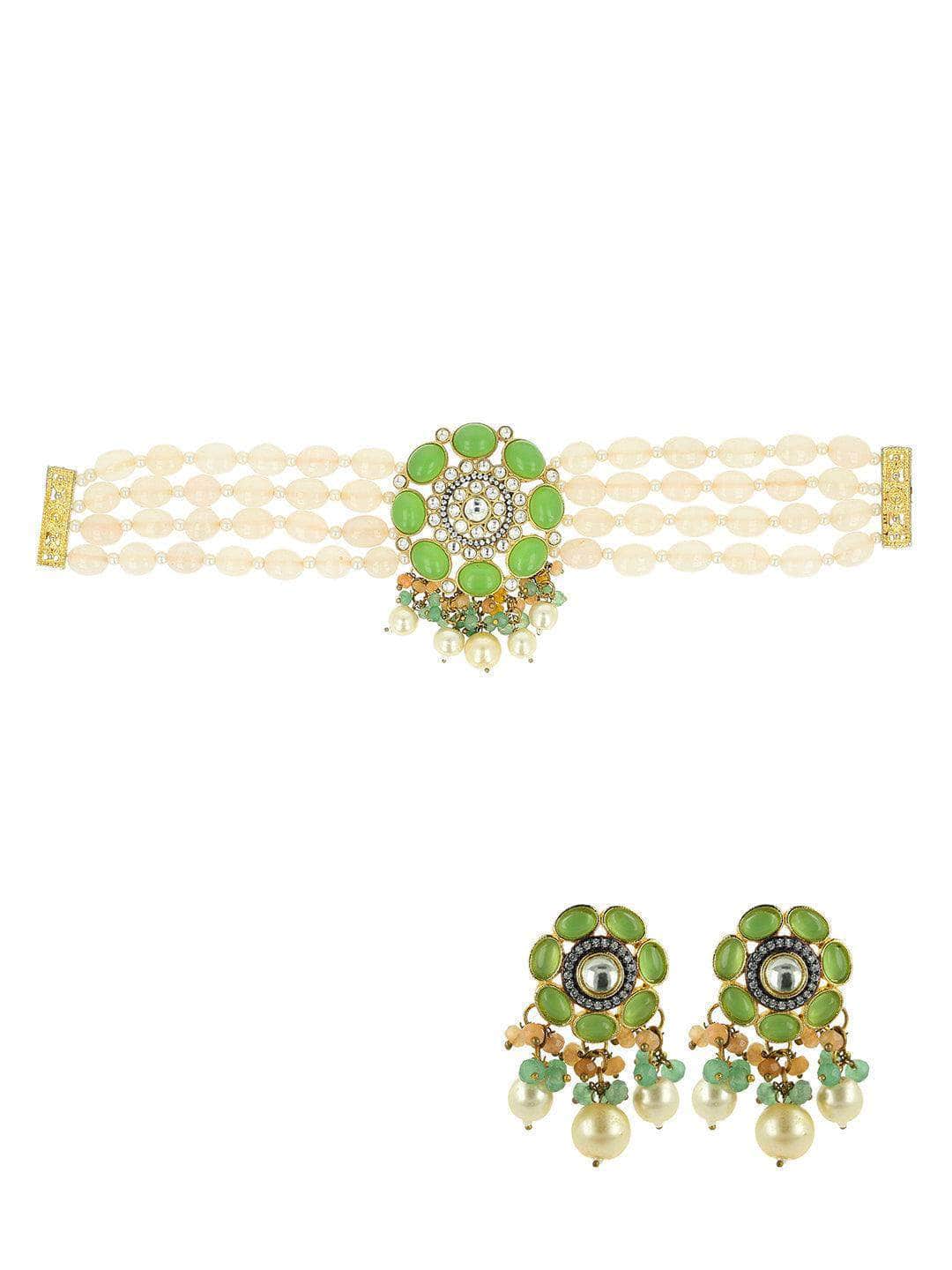 Ishhaara Light Green Tina Dhanak In Precious Choker Beaded Necklace Set