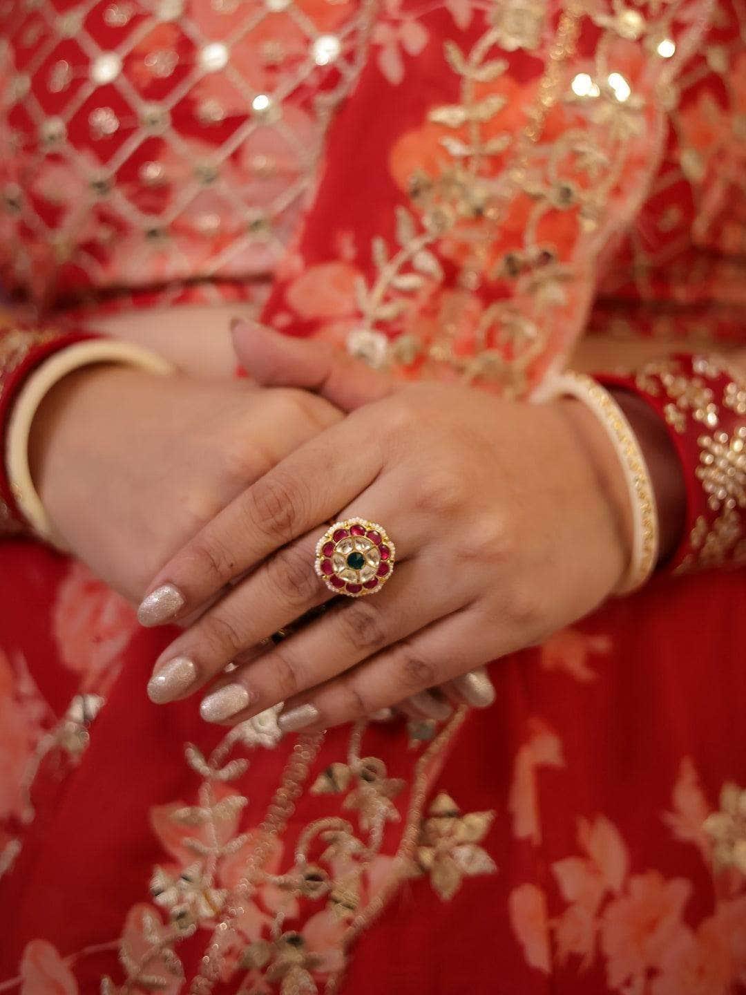 Ishhaara Tiny Patchi Kundan Ruby Emerald Ring