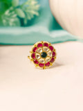 Ishhaara Tiny Patchi Kundan Ruby Emerald Ring