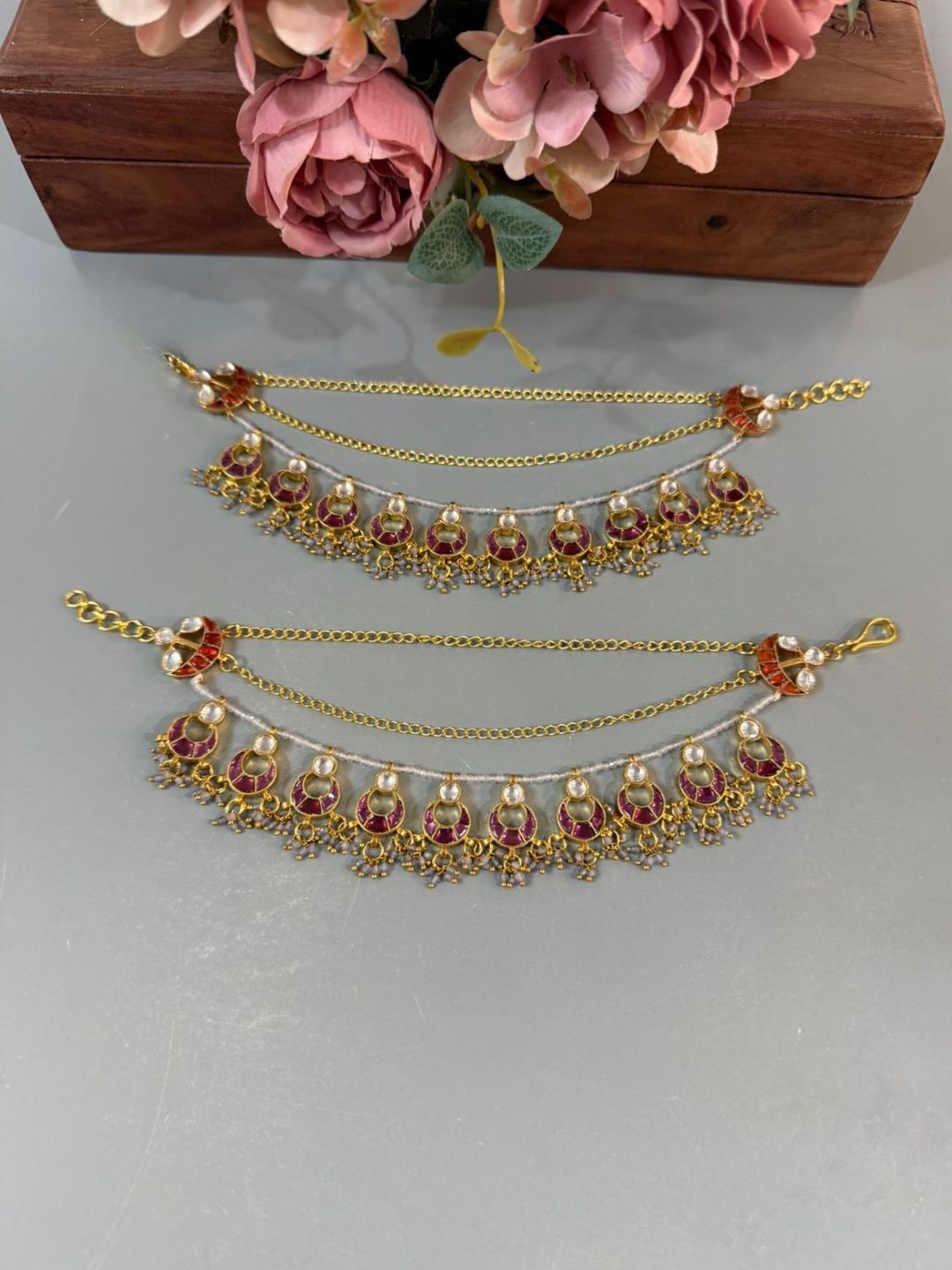 Ishhaara Traditional Chand Shaped Kundan Studded Ear Chains