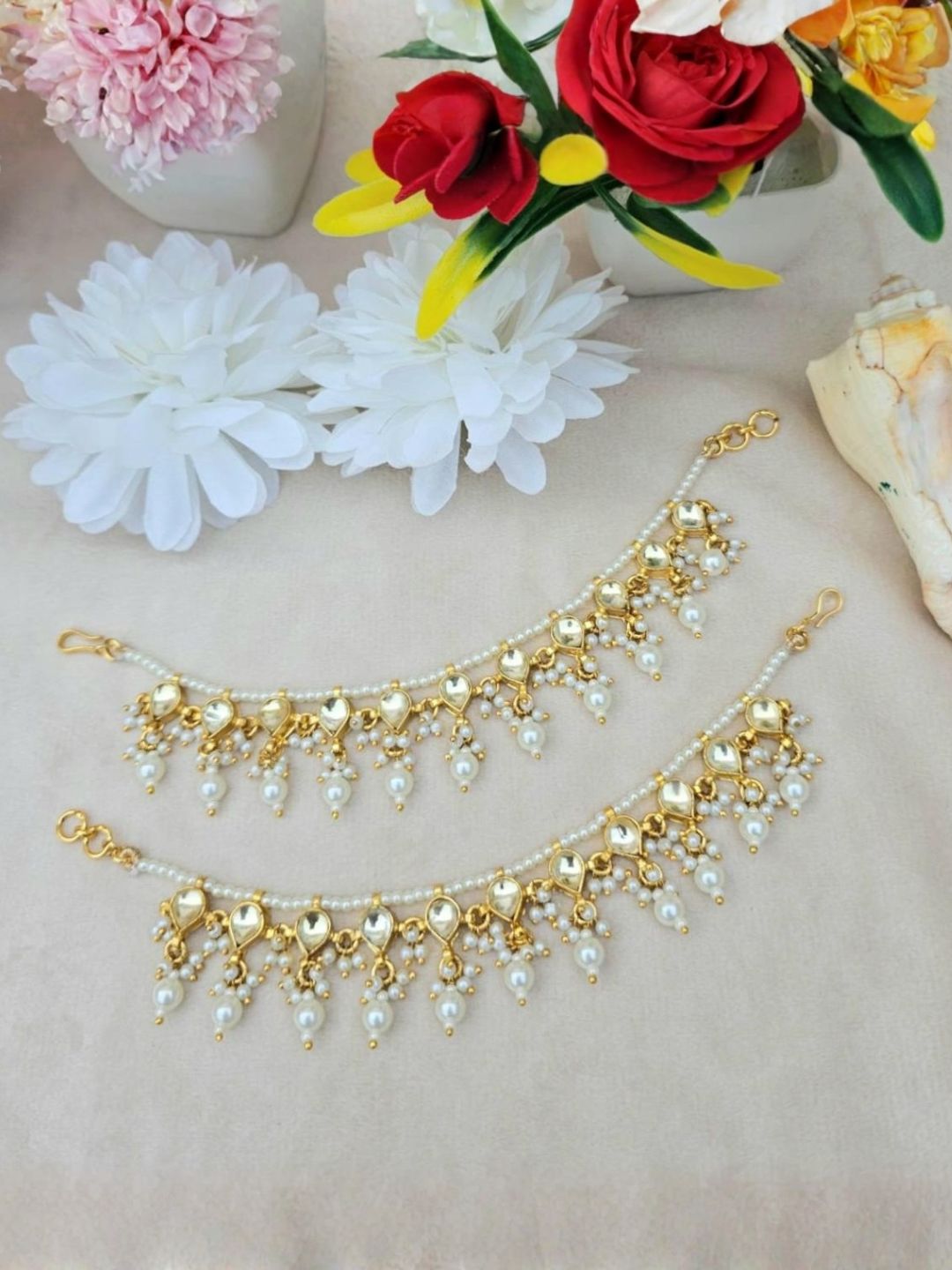 Ishhaara Traditional Crescent Pearl Ear Chain