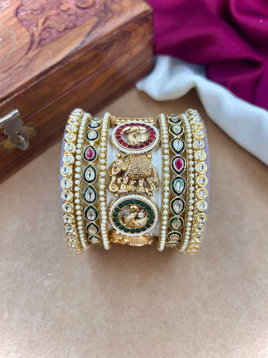 Ishhaara Traditional Gold Kundan Bangle with intricate designs and vibrant stones