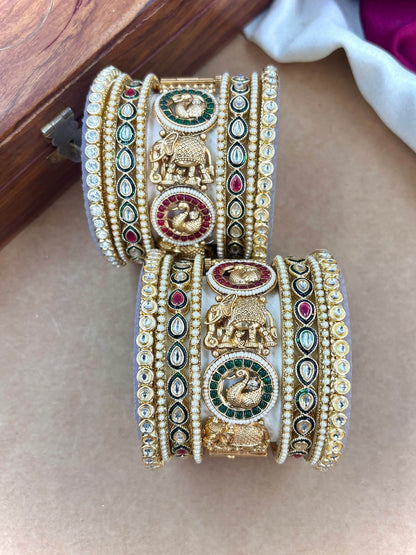 Ishhaara Traditional Gold Kundan Bangle with intricate designs and vibrant stones - view 4