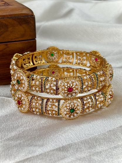Ishhaara Traditional Gold Kundan Bangles - beautiful gold bangles with intricate designs and kundan work - view 2