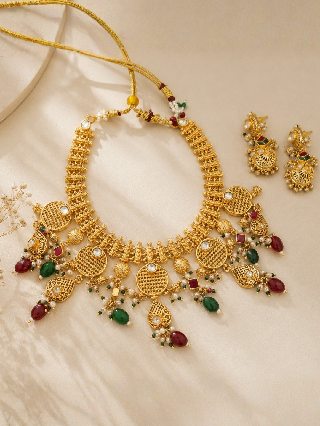 Ishhaara Traditional Gold Necklace And Earrings Set