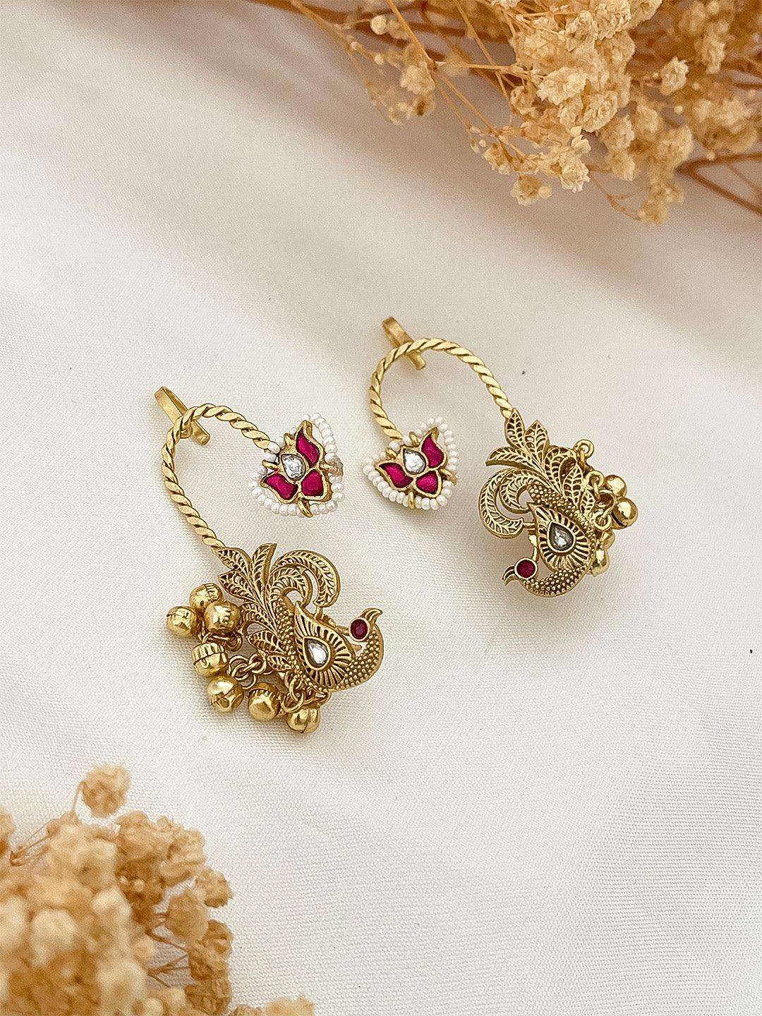 Ishhaara Traditional Golden Peacock Earrings