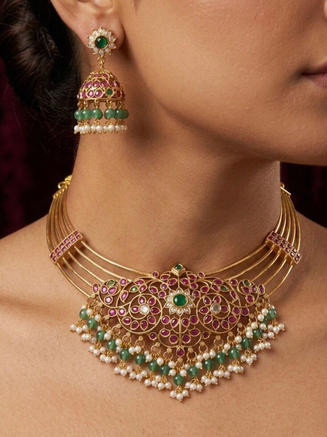 Ishhaara Traditional Hasli Stone Necklace Set.