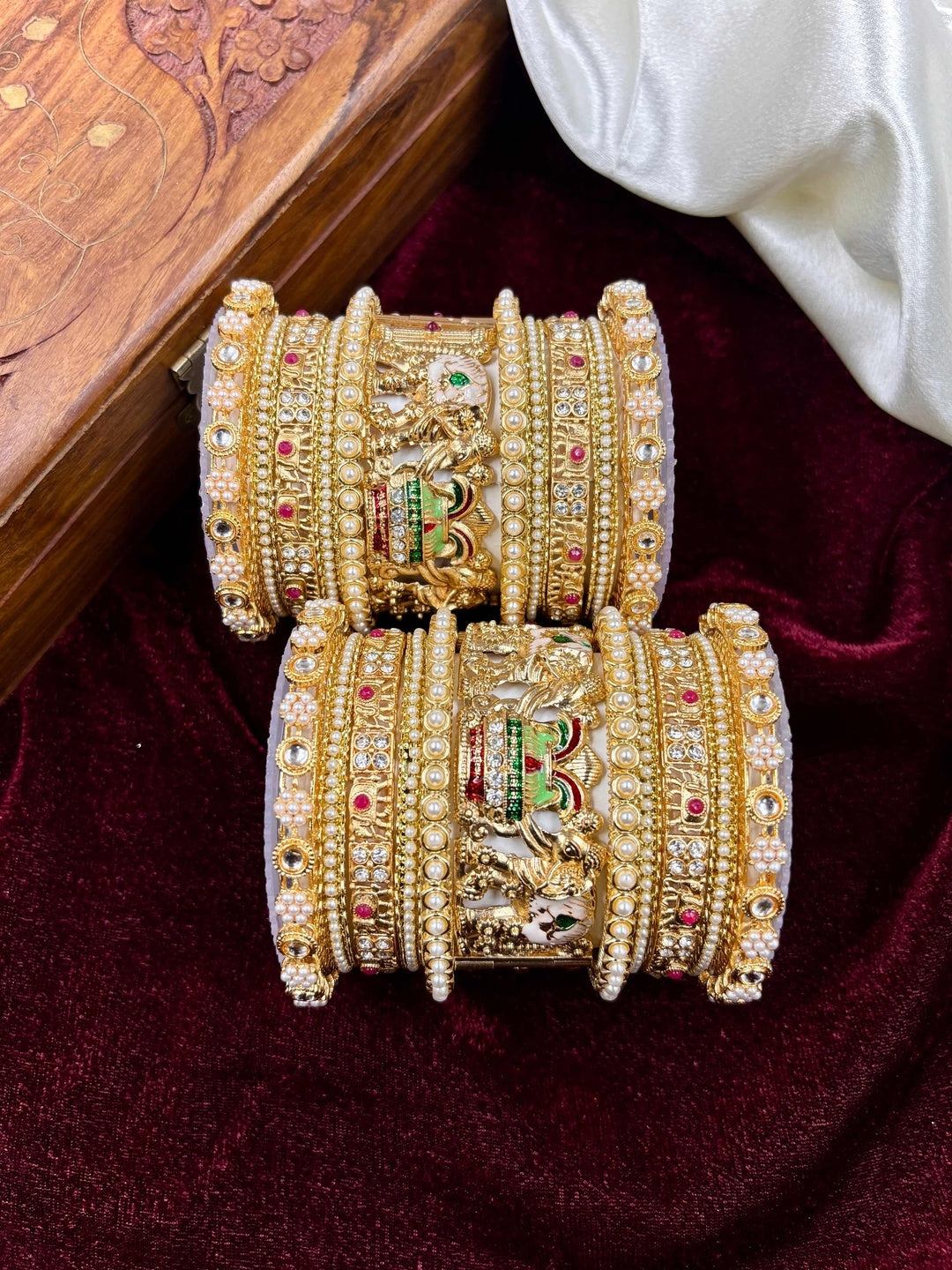 Ishhaara Traditional Indian Gold Bangle Set - a woman wearing traditional Indian gold bangles - view 2