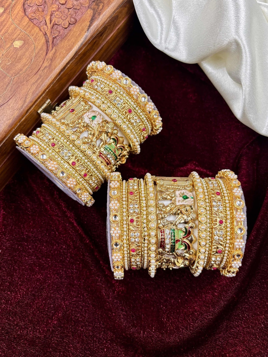 Ishhaara Traditional Indian Gold Bangle Set - a woman wearing traditional Indian gold bangles - view 3