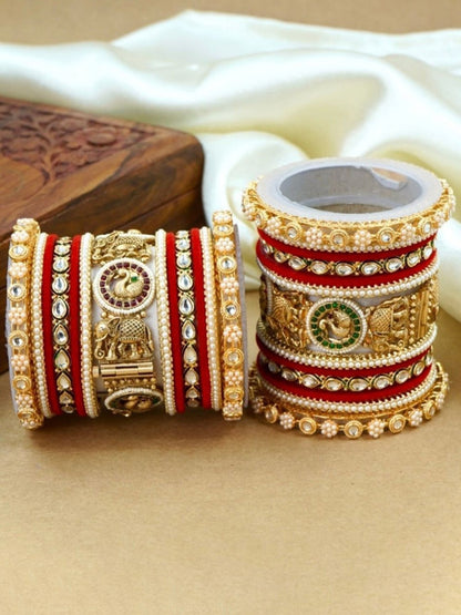 Ishhaara Traditional Indian Kundan Bangle Set - a stunning collection of gold-toned bangles with intricate designs and precious stones - view 2