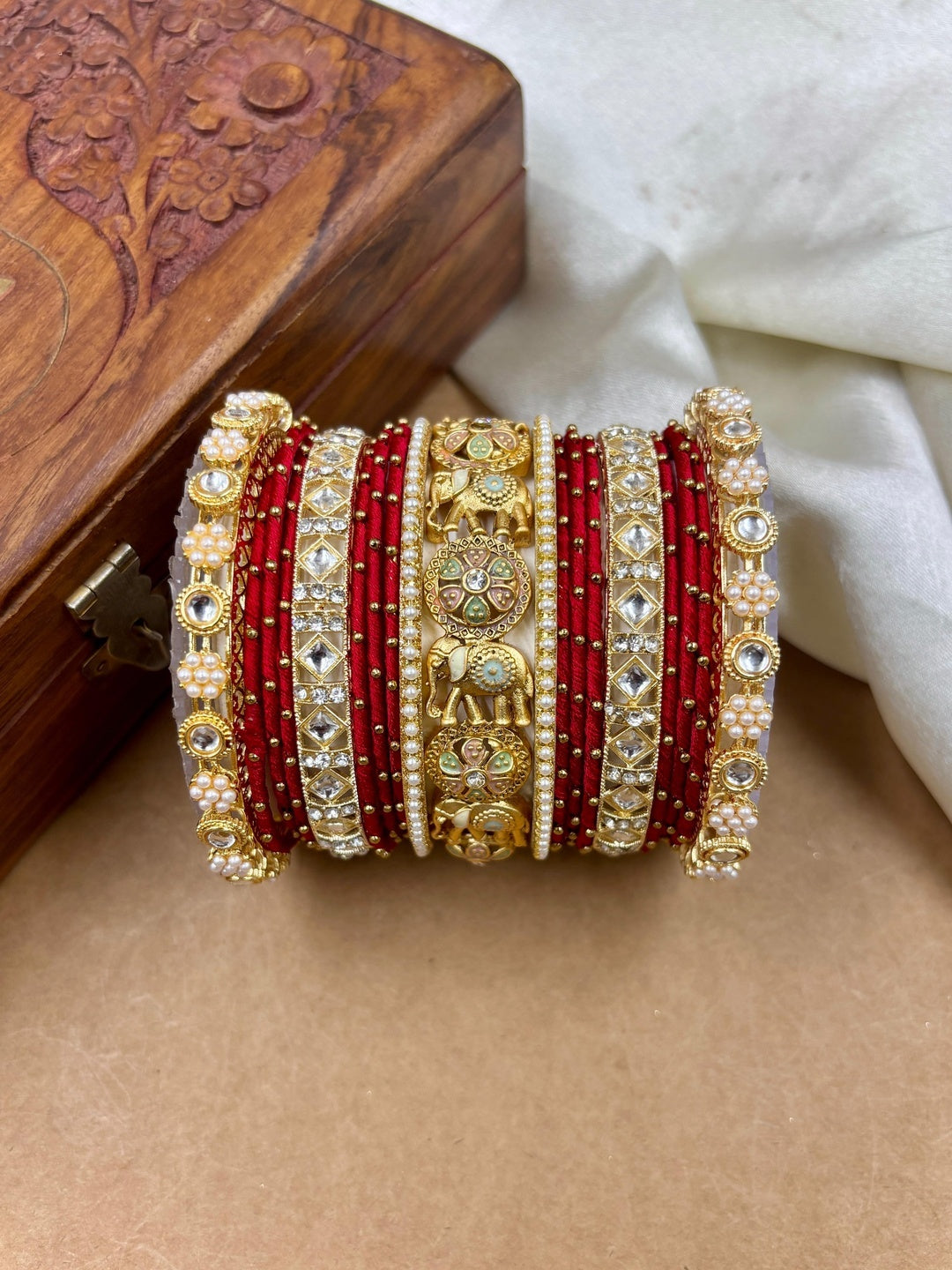 Ishhaara Traditional Indian Kundan Bangle Set - intricate gold and purple bangles with kundan stones - view 19