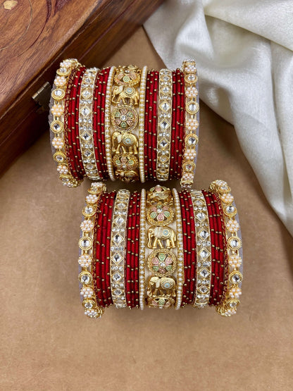 Ishhaara Traditional Indian Kundan Bangle Set - intricate gold and purple bangles with kundan stones - view 21