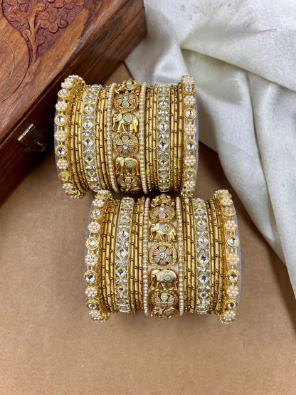 Ishhaara Traditional Indian Kundan Bangle Set - intricate gold and purple bangles with kundan stones - view 4