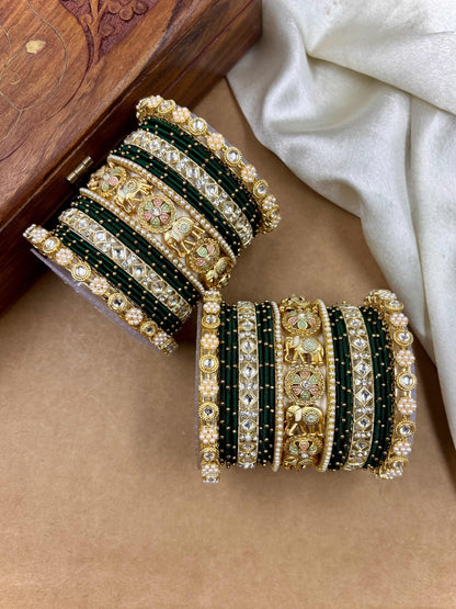 Ishhaara Traditional Indian Kundan Bangle Set - intricate gold and purple bangles with kundan stones - view 8